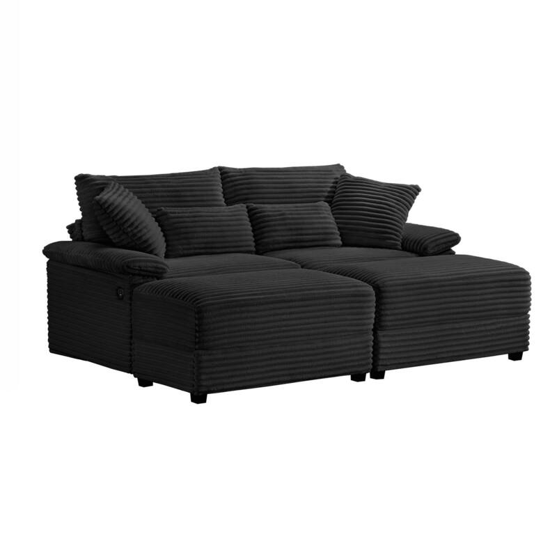 Double Chaise Lounge Set with Reversible Ottoman - Soft Corduroy Fabric, Storage Ottomans,USB Port, Multi-Functional Seat/Table