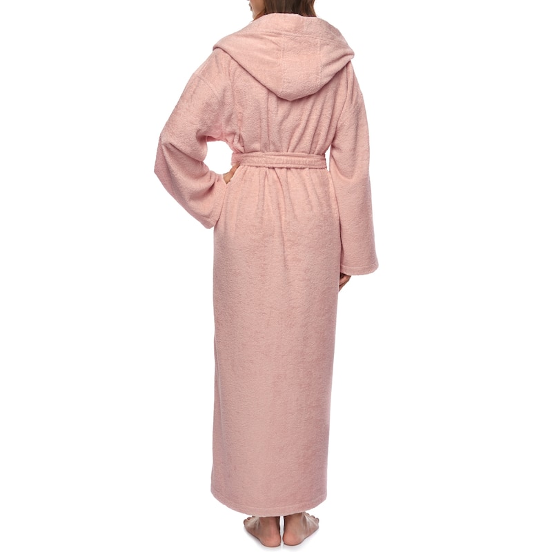 Women's Hooded Long Bathrobe Terry Cotton - Full Ankle Length Spa Robe