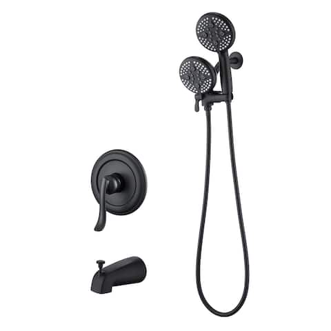 Complete Shower System with Tub Shower Faucet Set 5in Head Matte Black