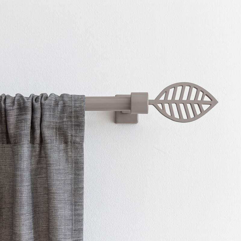 Adjustable Single Curtain Rod 50"-82" with Leaf Finials and Brackets, Available in Taupe, Gray, or Black - 50" to 82" L x 5/8" D - taupe