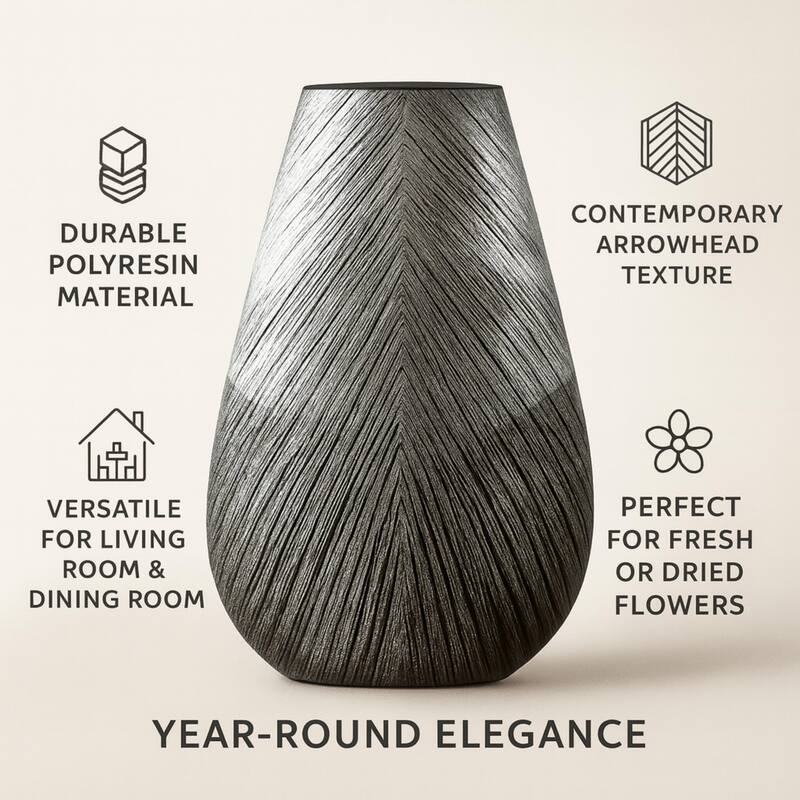 Aria Home Arrowhead Grey Textured Polyresin Vase for Modern Home Decor