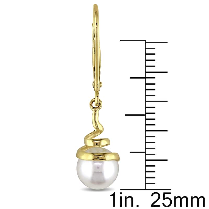 Miadora Cultured Freshwater Pearl Spiral Leverback Earrings in 10k Yellow Gold