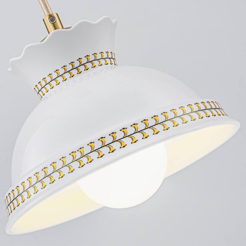 8.46 in. White Ceramic 1-Light Pendant, Adjustable Hanging Chandelier