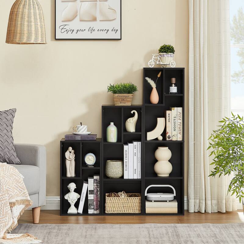 Bookshelves and Bookcases Set of 2, Floor Standing 4 Tier Display Storage Shelves, Tall Bookcase Shelf Storage Organizer