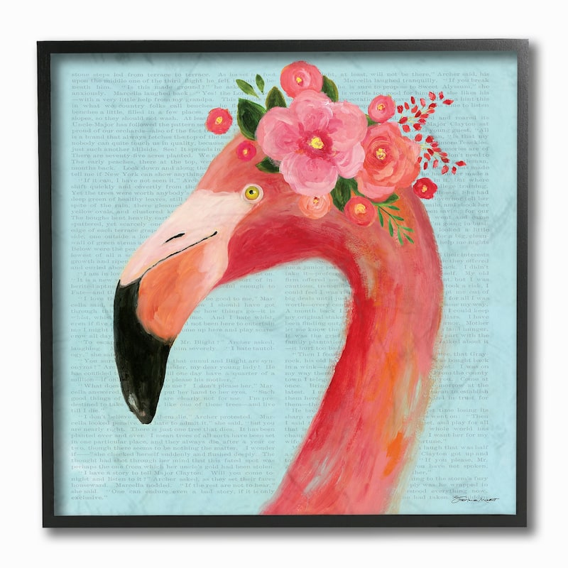 Stupell Floral Flamingo Blue Portrait Framed Giclee Art Set Design by Stephanie Workman Marrott - Black - Wood