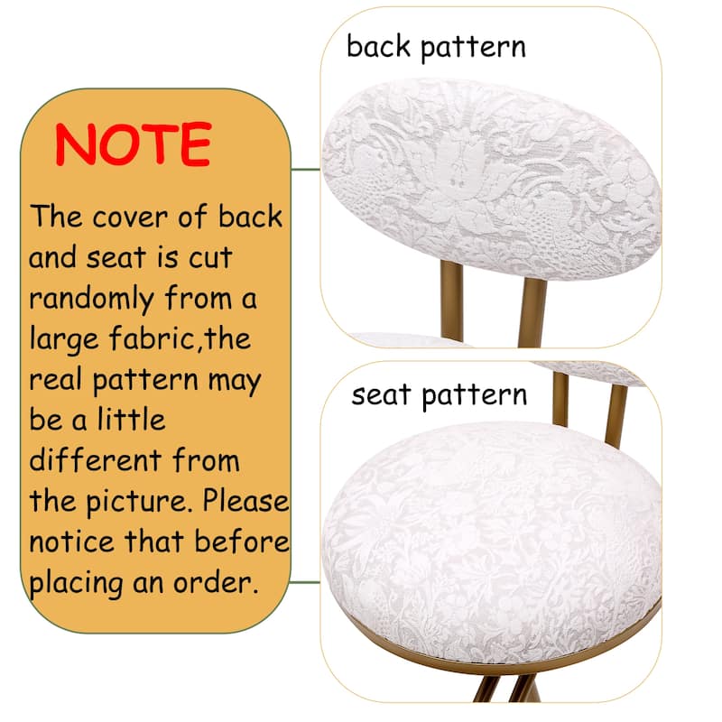 Round Print Bar Stools Set of 2 Metal Upholstered Chairs for Kitchen Island & Dining Rooms Counter Stools