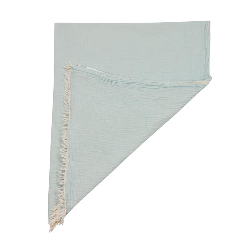 HomeRoots 47" X 60" Aqua Cotton Woven Turkish Towel Throw Blanket with Fringe