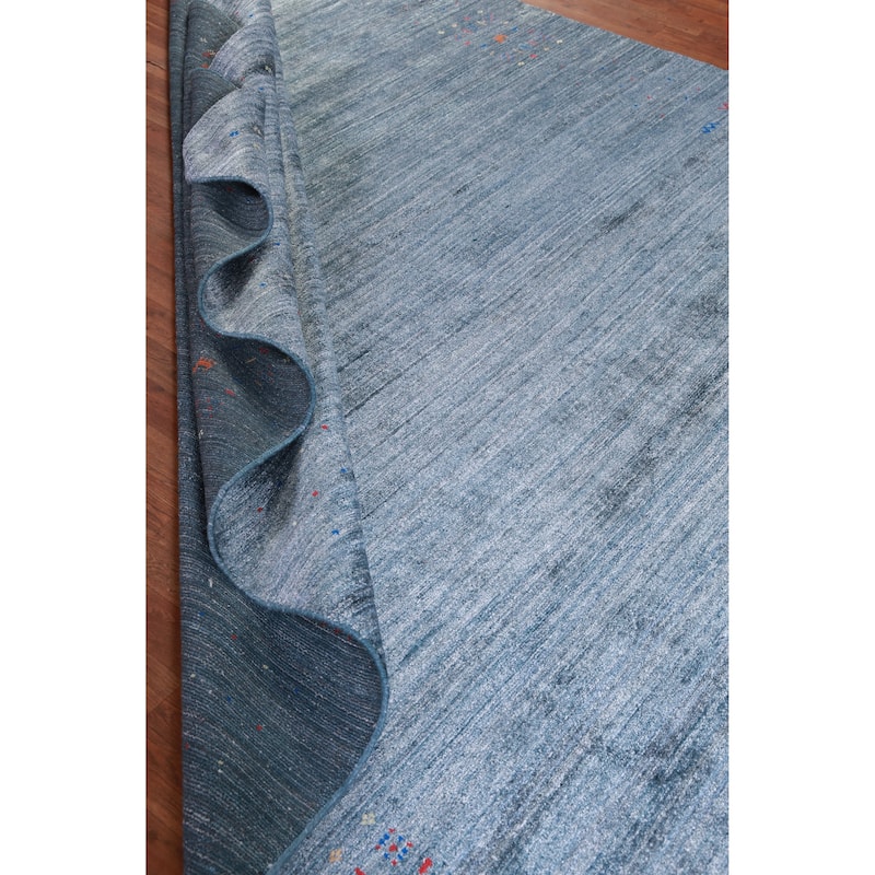 Hand Knotted Oriental Viscose Silk Carpet Tribal Stripe Navy Blue & Blues Gabbeh Area Rug - 11' 5'' X 8' 7''