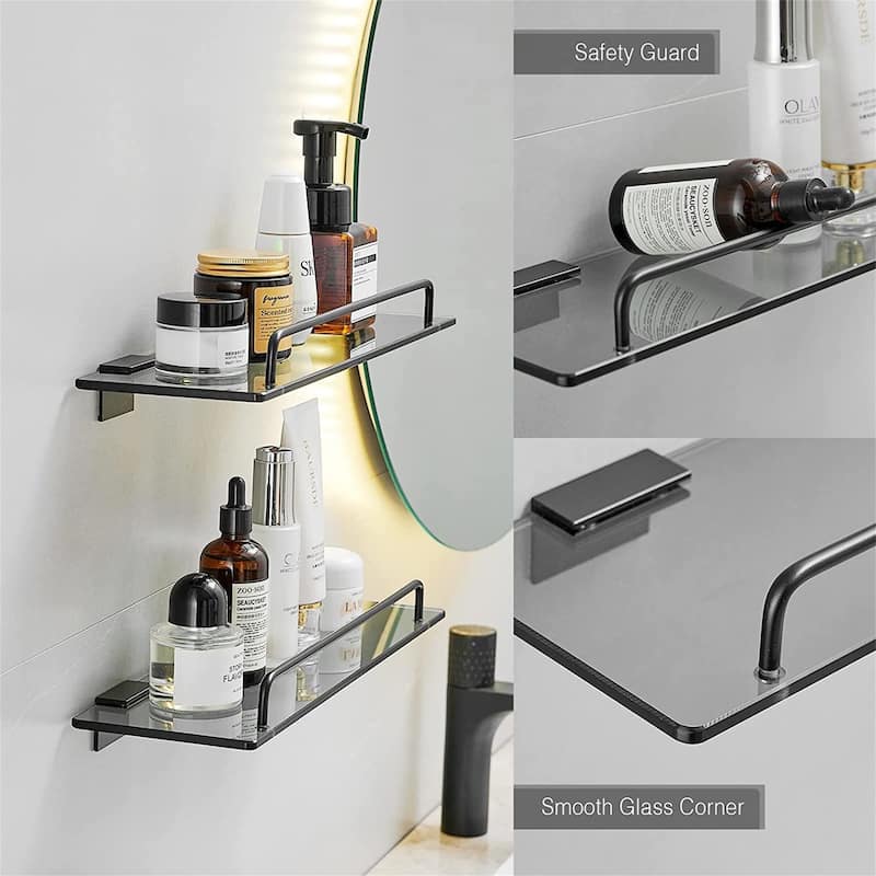 Wall Mounted Tempered Glass Shelf with Rail Floating - Bed Bath ...