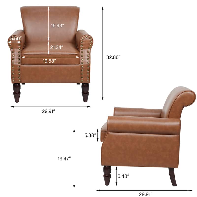 Set of 2 Modern Upholstered Armchair Nailhead Trim Accent Chair