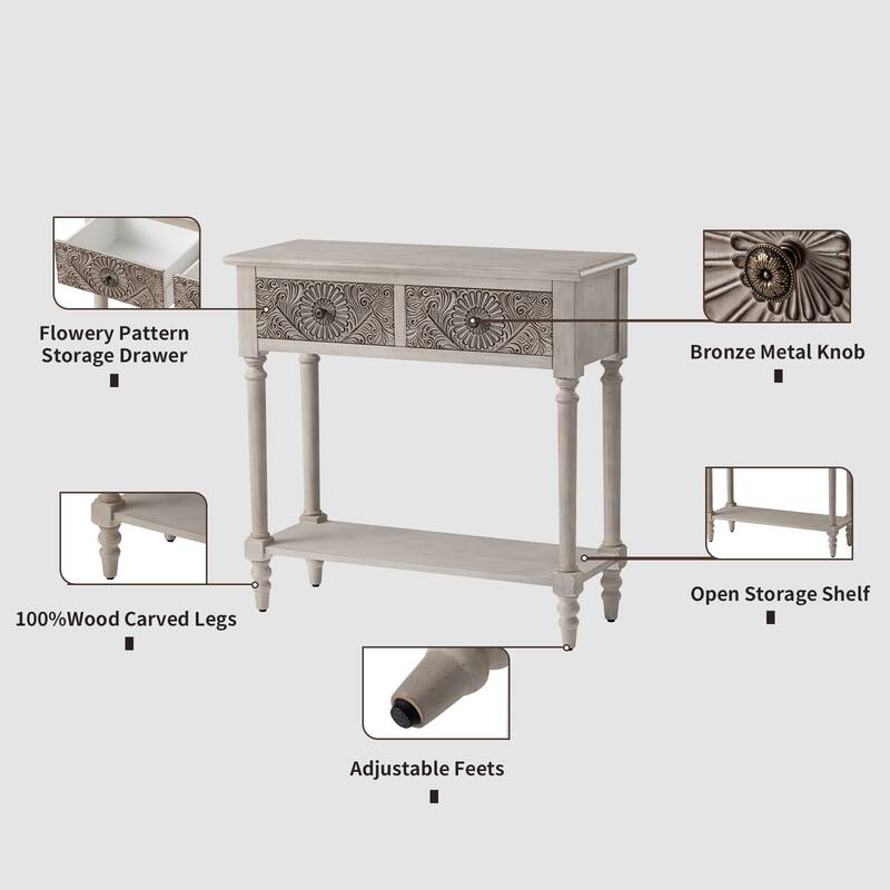 SUNBURY Vintage Solid Wood Console Table with 2-Drawers