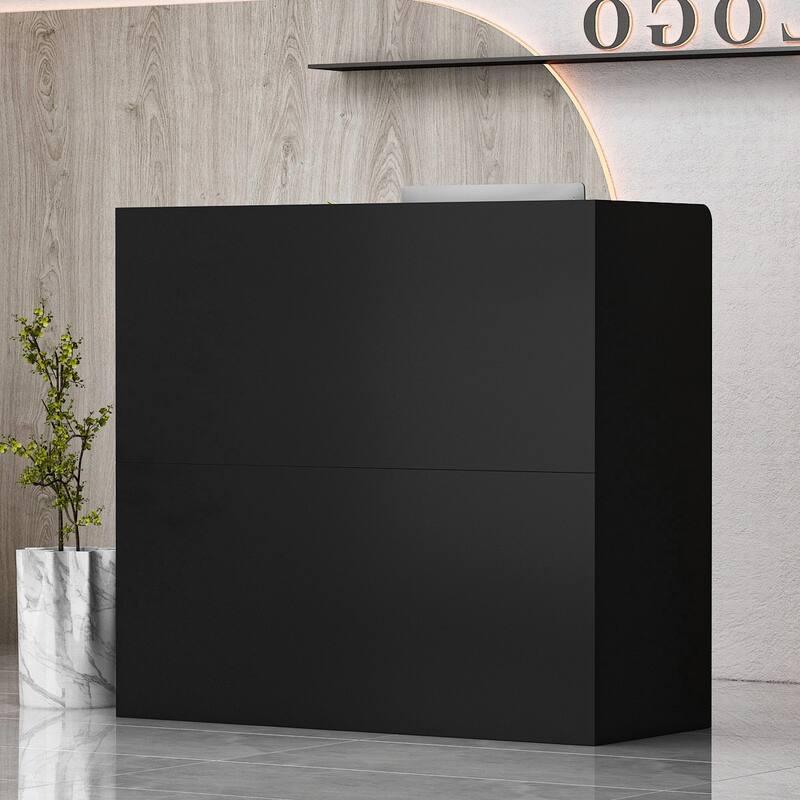 47.2" Reception Desk Counter Lockable Storage Reception Table Working - Black