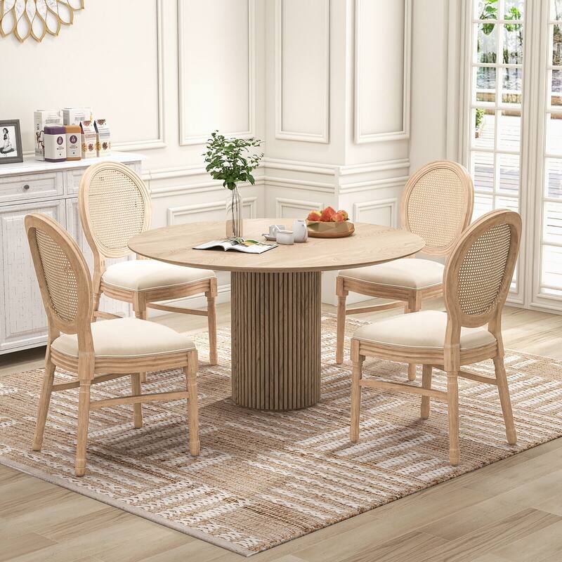 Gymax Dining Chairs Set of 2 French Style Kitchen Chair w/ Hand-Woven