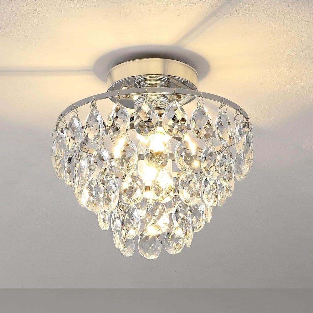 WINGBO Small Crystal Ceiling Light Fixture Mini Semi Flush Mount...