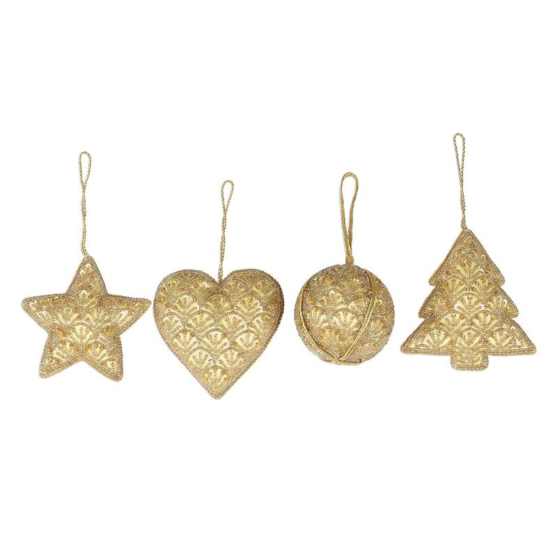 Novica Handmade Golden Christmas Beaded Satin Ornaments (Set Of 4)