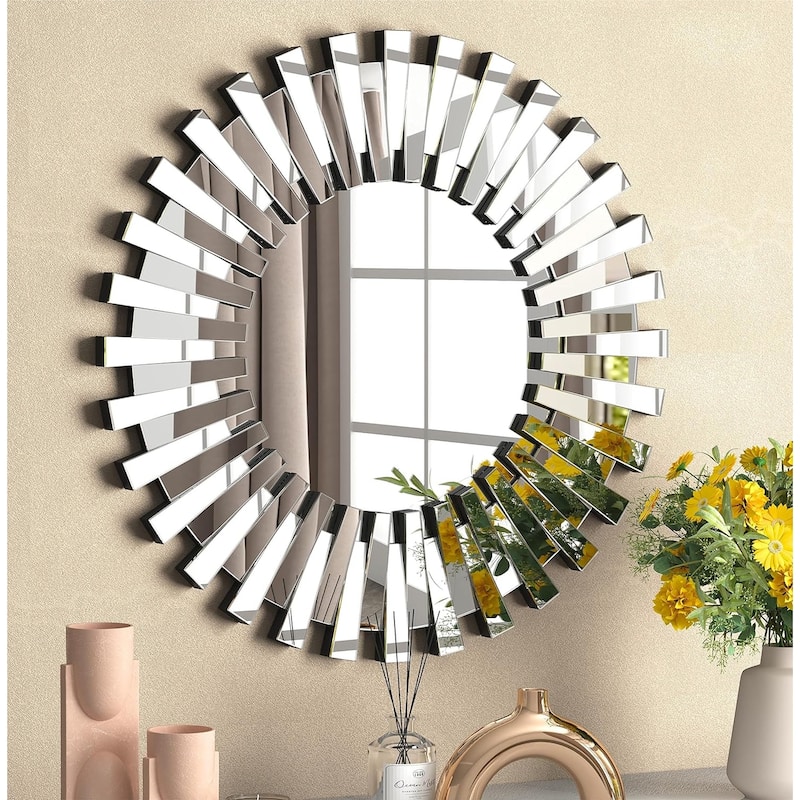 Round Sunburst Accent Wall Mirror Silver Decor Mirror - 32" x 32"