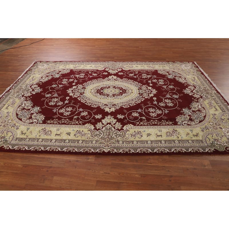 Victorian Style Kashan Turkish Area Rug Machine Made Floral Red Carpet - 6'9" x 9'10"