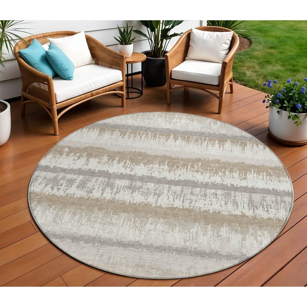 HomeRoots Striped Transitional Rectangle Outdoor Rug