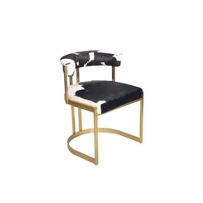 Gold Stainless Steel Chair with Black and White Hairline Leather Seat