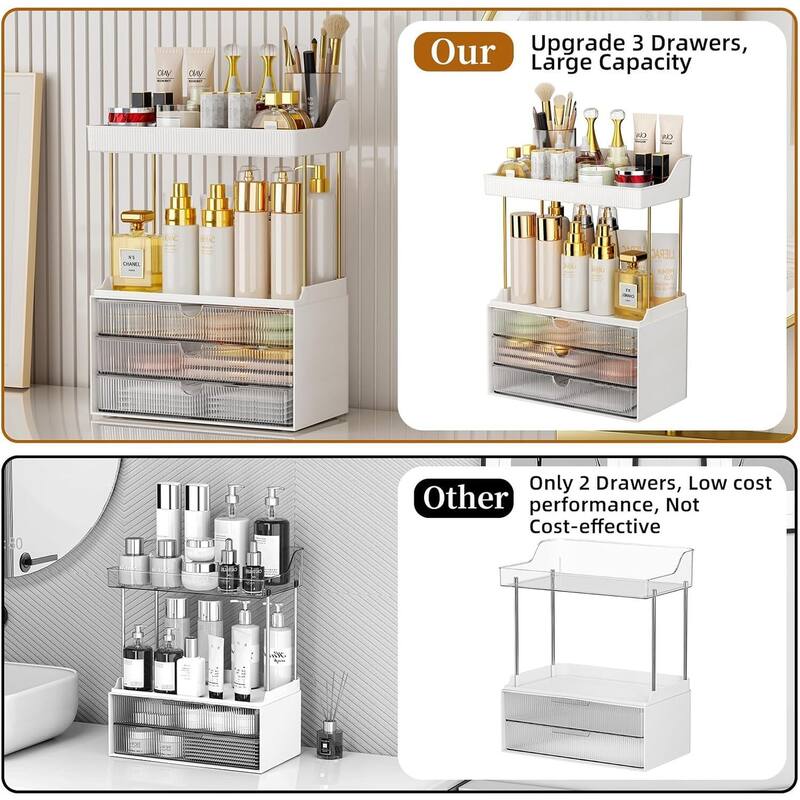 3 Drawers 2 Tier Makeup Organizer - Bathroom Counter Organizer