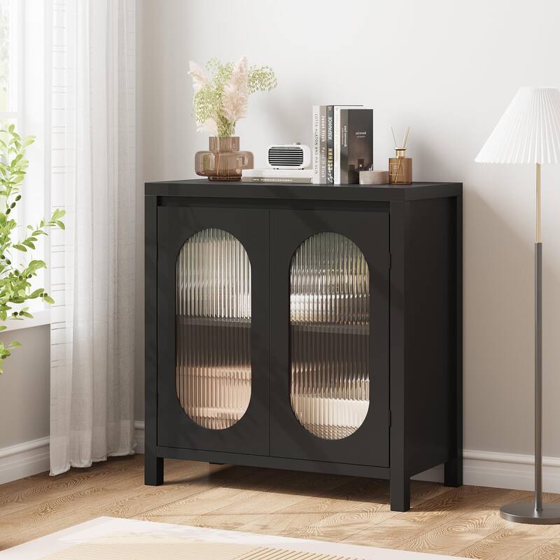 Modern Sideboard Buffet Cabinet with Glass Doors and Shelves