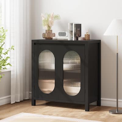 Modern Sideboard Buffet Cabinet with Glass Doors and Shelves