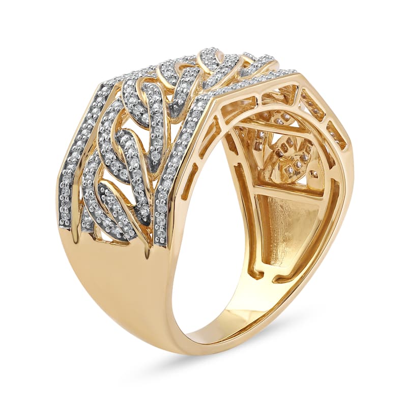 1/2ct TDW Diamond Cuban Link Ring in 10K Gold for Men