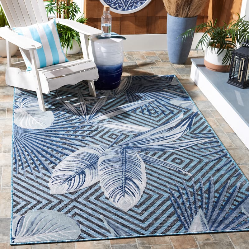 SAFAVIEH Cabana Diemut Indoor/ Outdoor Waterproof Transitional Rug - 6'5" x 9'6" - Aqua/Navy