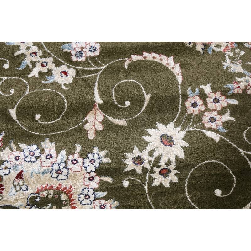 Green Floral Medallion Transitional Turkish Rug Oriental Carpet