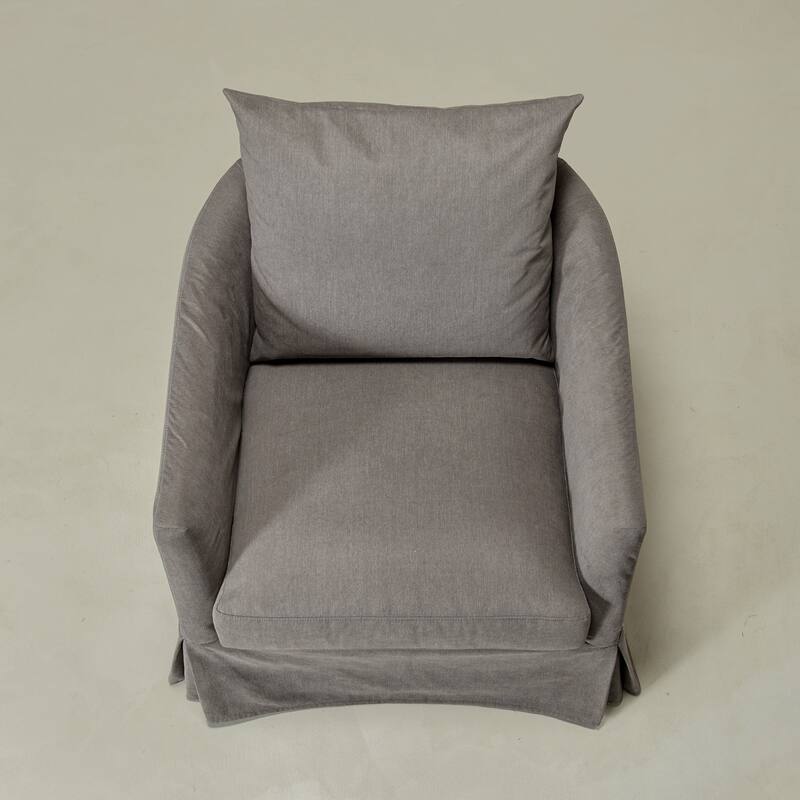 KINWELL 32" W Down Fill Upholstered Slipcovered Swivel Barrel Accent Armchair