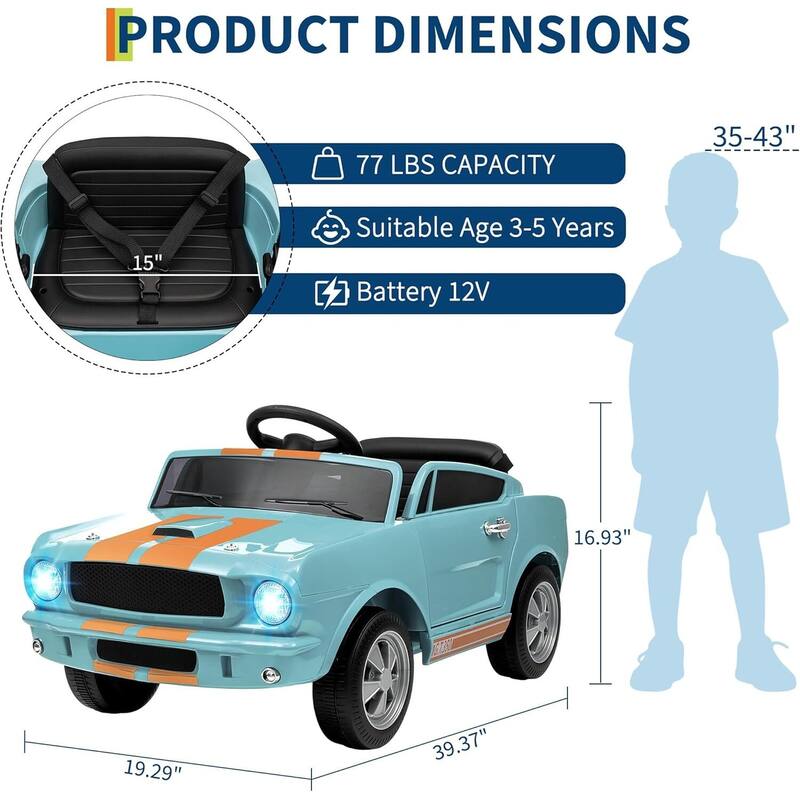 12v Electric Vehicle Licensed Shelby GT350 Ride on Car Toy for Kids Best Gifts