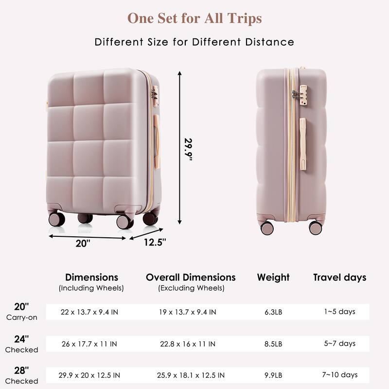 Hard Shell Luggage with Expandable Storage Cup Holders and USB Port, for Boarding Travel, 4 Piece Set