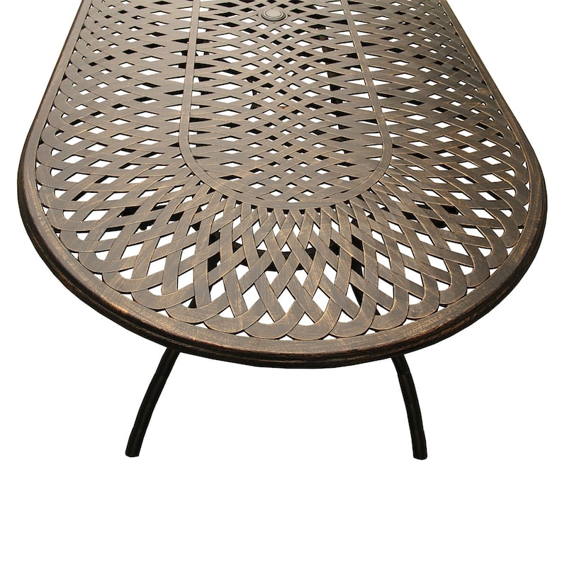 Outdoor Lattice 95-inch Bronze Oval Dining Set with Eight Arm Chairs