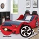 preview thumbnail 1 of 12, Fun Red Twin Size Platform Bed, Car Bed with LED Lights, Upholstered Headboard, and Automotive, for Kids' Bedroom Red