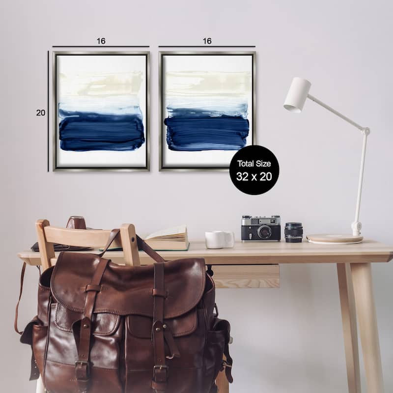 Stupell Coastal Brushstrokes Abstract Beach Framed Floater Canvas Wall Art Design by Victoria Barnes (Set of 2)