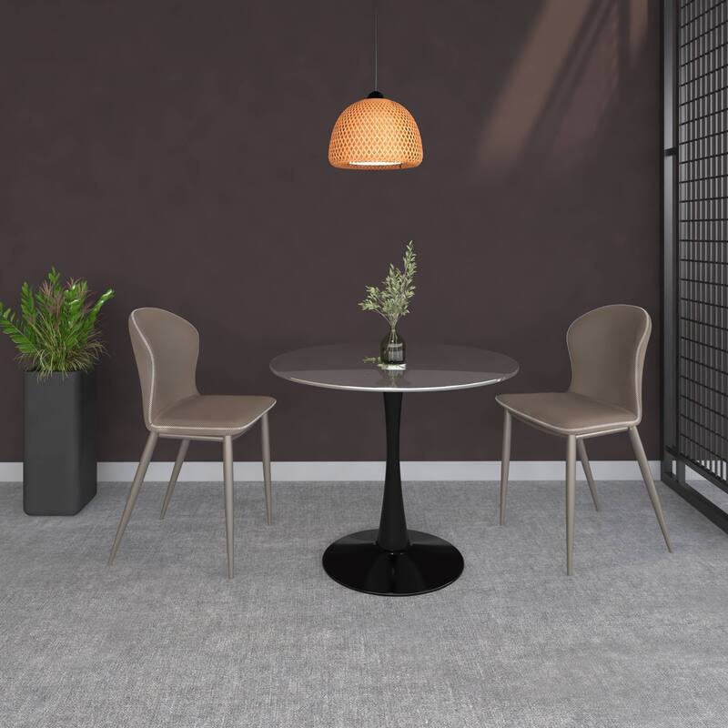 Bristol 35" Round Dining Table for 4 with Glass Top and Iron Pedestal Base for Kitchen and Dining Room