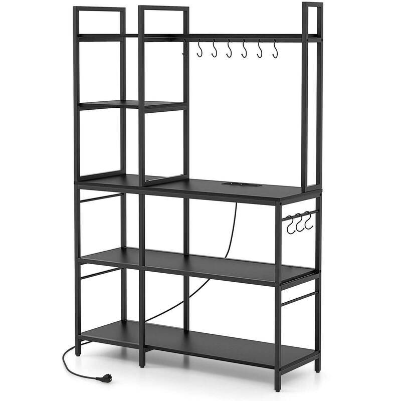 Costway Bakers Rack 5-Tier Coffee Bar Table with 10 S-Shaped Hooks & - See Details