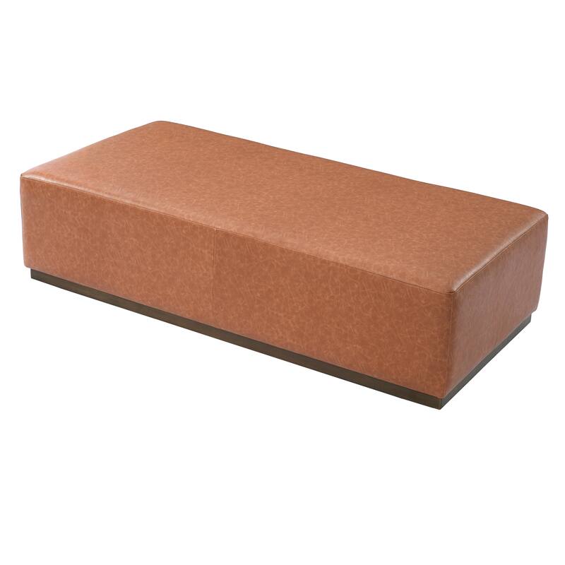 Multifunctional Brown PU Leather Rubber Solid Wood Leg Ottoman