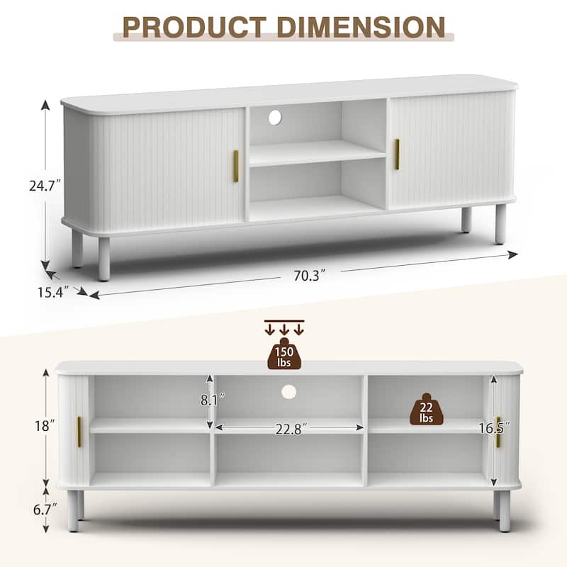 EROMMY 70" Modern TV Stand for 80 Inch TVs, Media Console with Sliding Doors and Storage Shelves