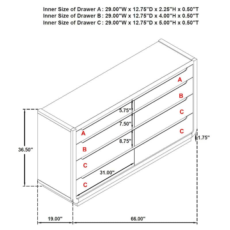 Leandro 8-drawer Bedroom Dresser with Mirror Burnished Black