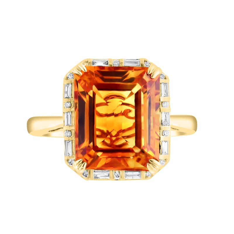 EFFY 14K Gold Diamond, Emerald Cut Citrine Ring