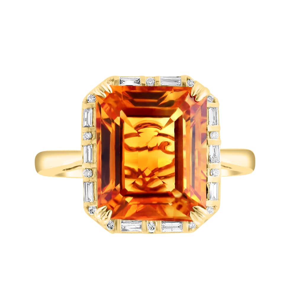EFFY 14K Gold Diamond, Emerald Cut Citrine Ring
