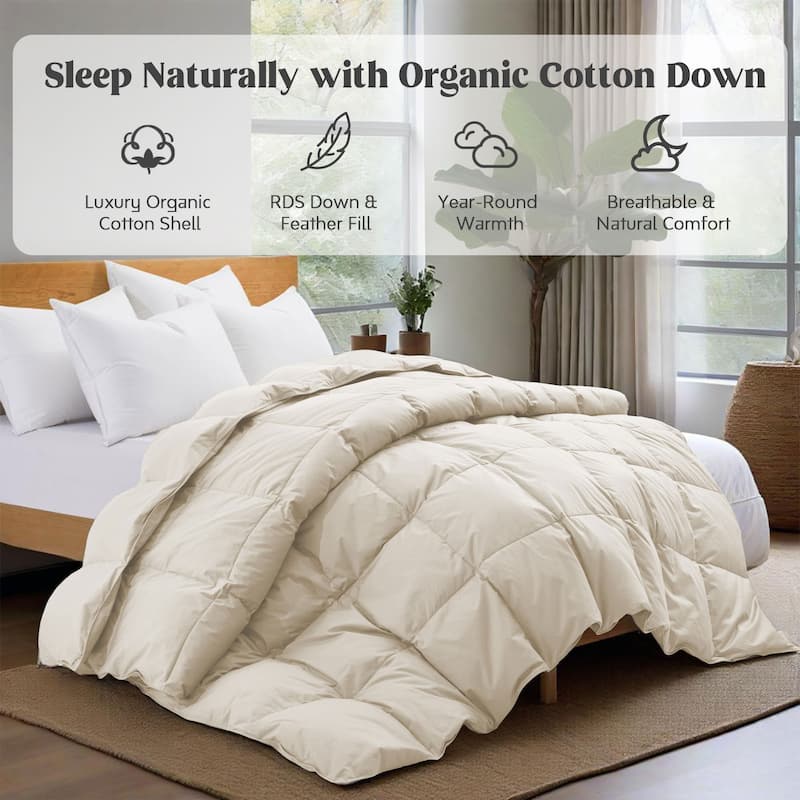 All Season 100% Organic Cotton Down Breathable Duvet Insert Medium Warmth Comforter