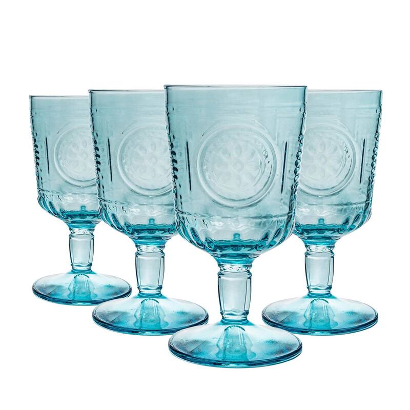 Bormioli Rocco Romantic 10.75oz All Purpose Stemware, Set of 4, Light Blue - Set of 4 - Blue