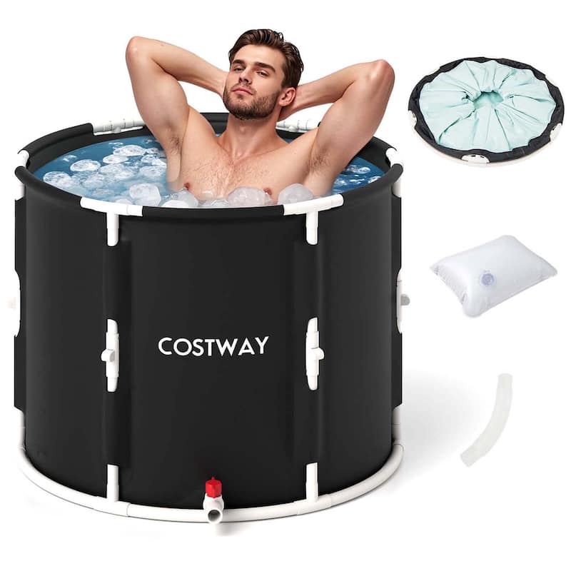 Ice Bath Tub Foldable Ice Plunge Tub w/ Drainage Pipes & Valve