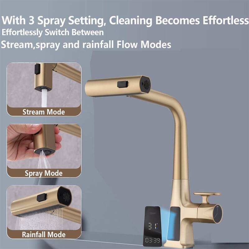 Waterfall Kitchen Faucet w/Temperature Display,Single Handle Faucet