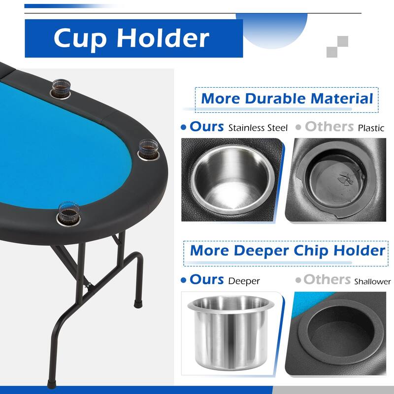 AVAWING 8 Players Foldable Game Poker Table with Cup Holder