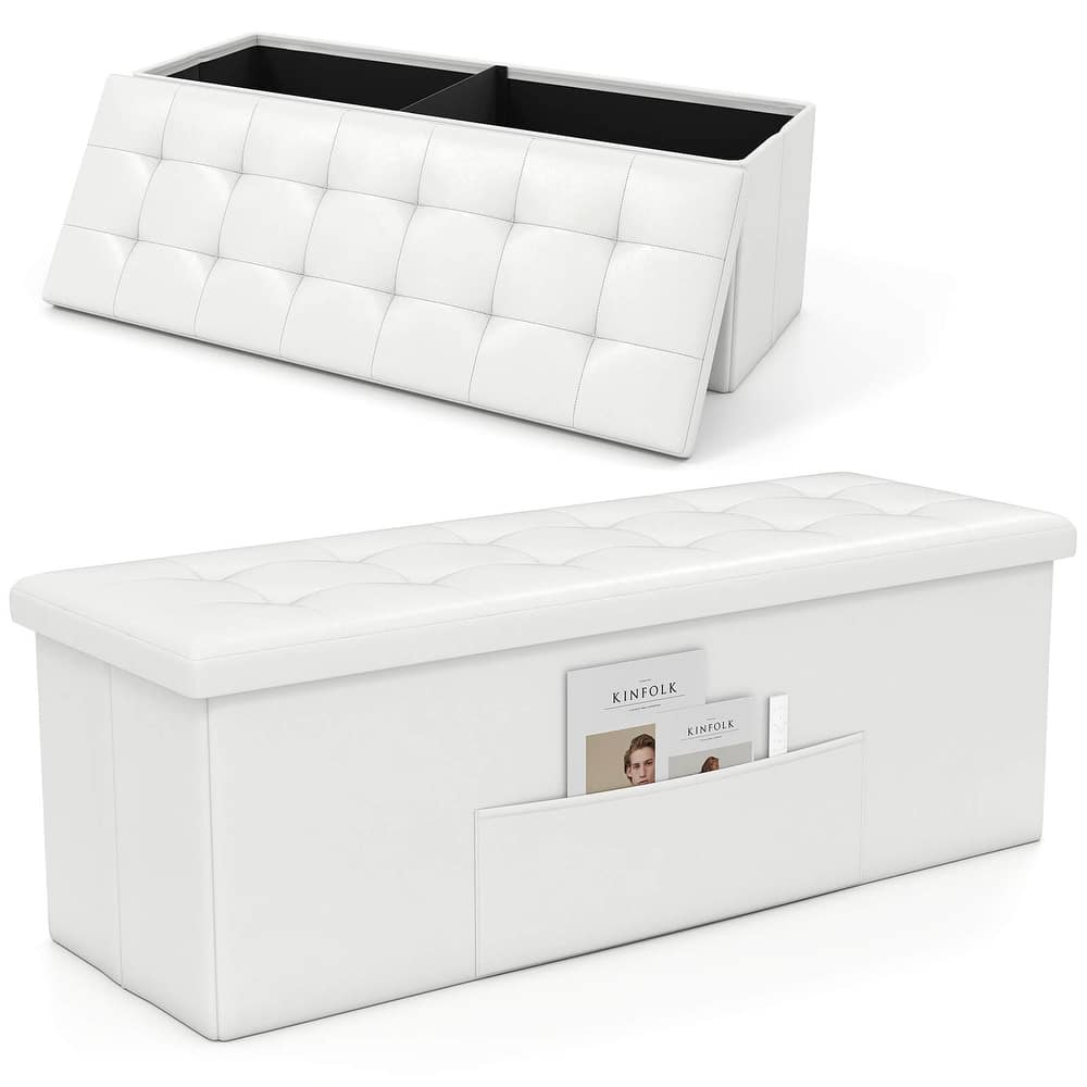 Costway 43 Inches Folding Storage Ottoman Bench with Side Pocket