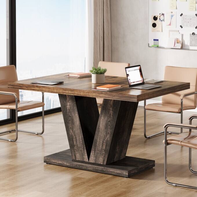 47-Inch Wooden Executive Desk with Heavy Duty Pedestal, Farmhouse Office Computer Desk for Home Office - Black & Brown