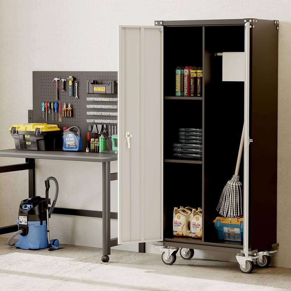 71" H Metal Locker Storage Cabinet with Wheels for Office Shop Home - N/A
